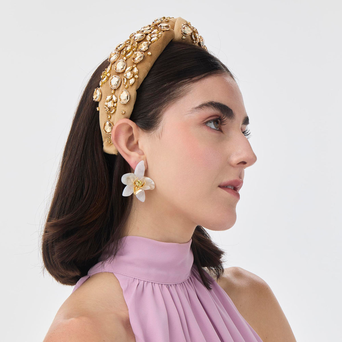 Lele Sadoughi HEADBANDS CAPPUCINO SWAROVSKI® CRYSTAL BROCADE KNOTTED HEADBAND