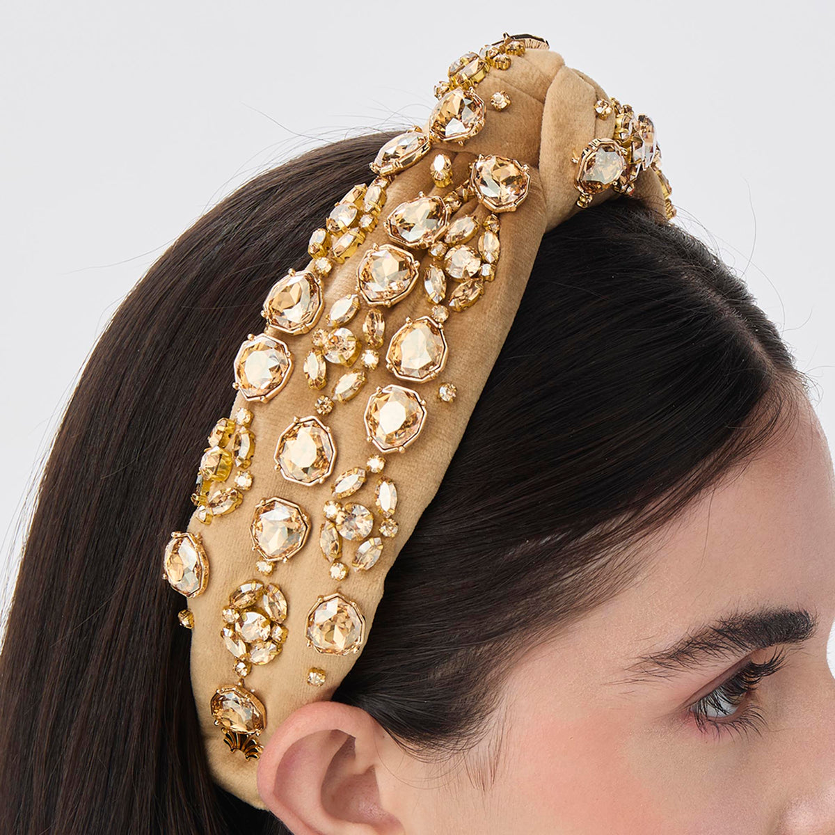 Lele Sadoughi HEADBANDS CAPPUCINO SWAROVSKI® CRYSTAL BROCADE KNOTTED HEADBAND