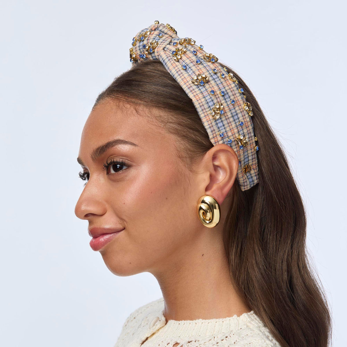 Lele Sadoughi HEADBANDS CARAMEL CORNFLOWER KNOTTED CRYSTAL EMBELLISHED HEADBAND