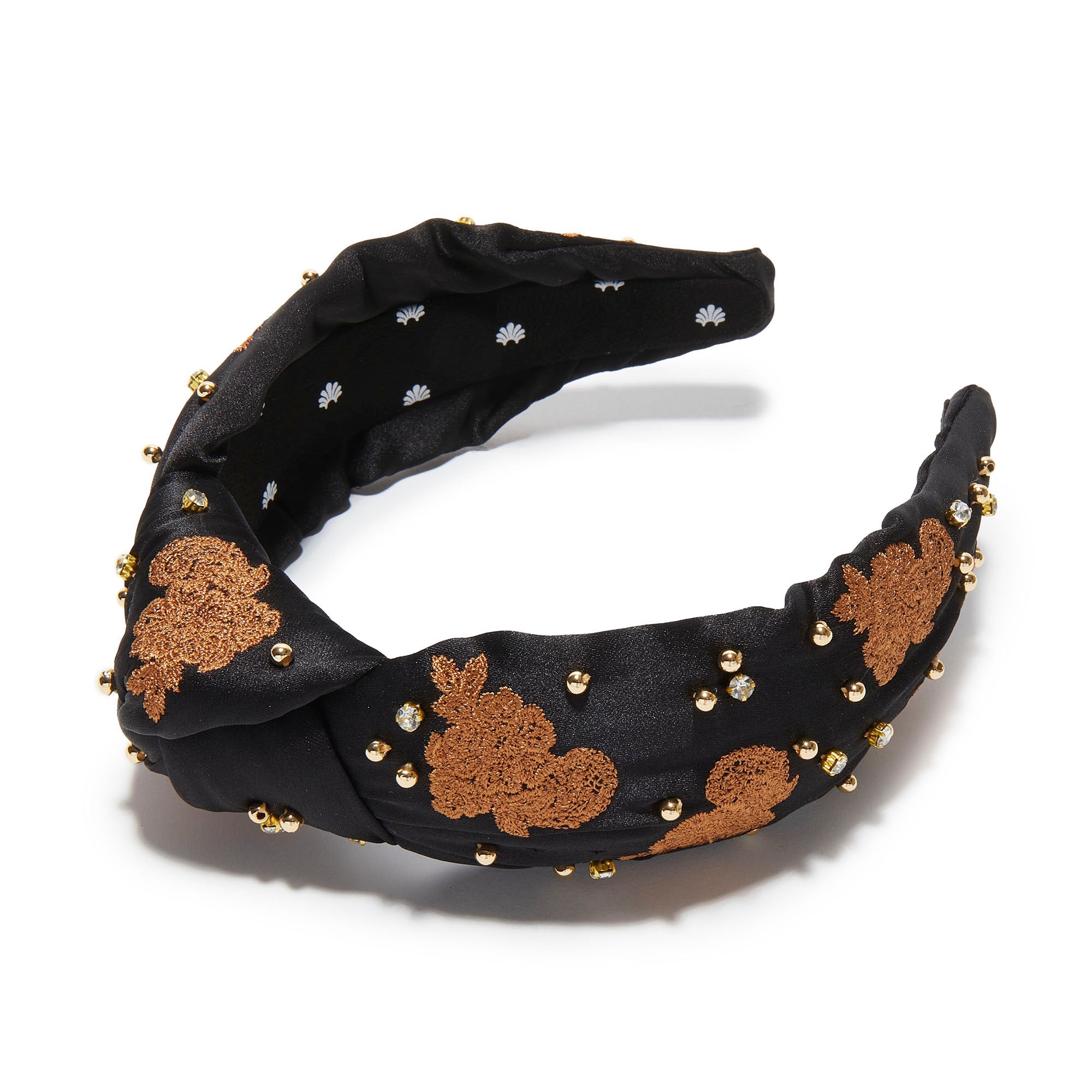 Lele Sadoughi HEADBANDS CARAMEL JET KNOTTED LACE EMBELLISHED HEADBAND