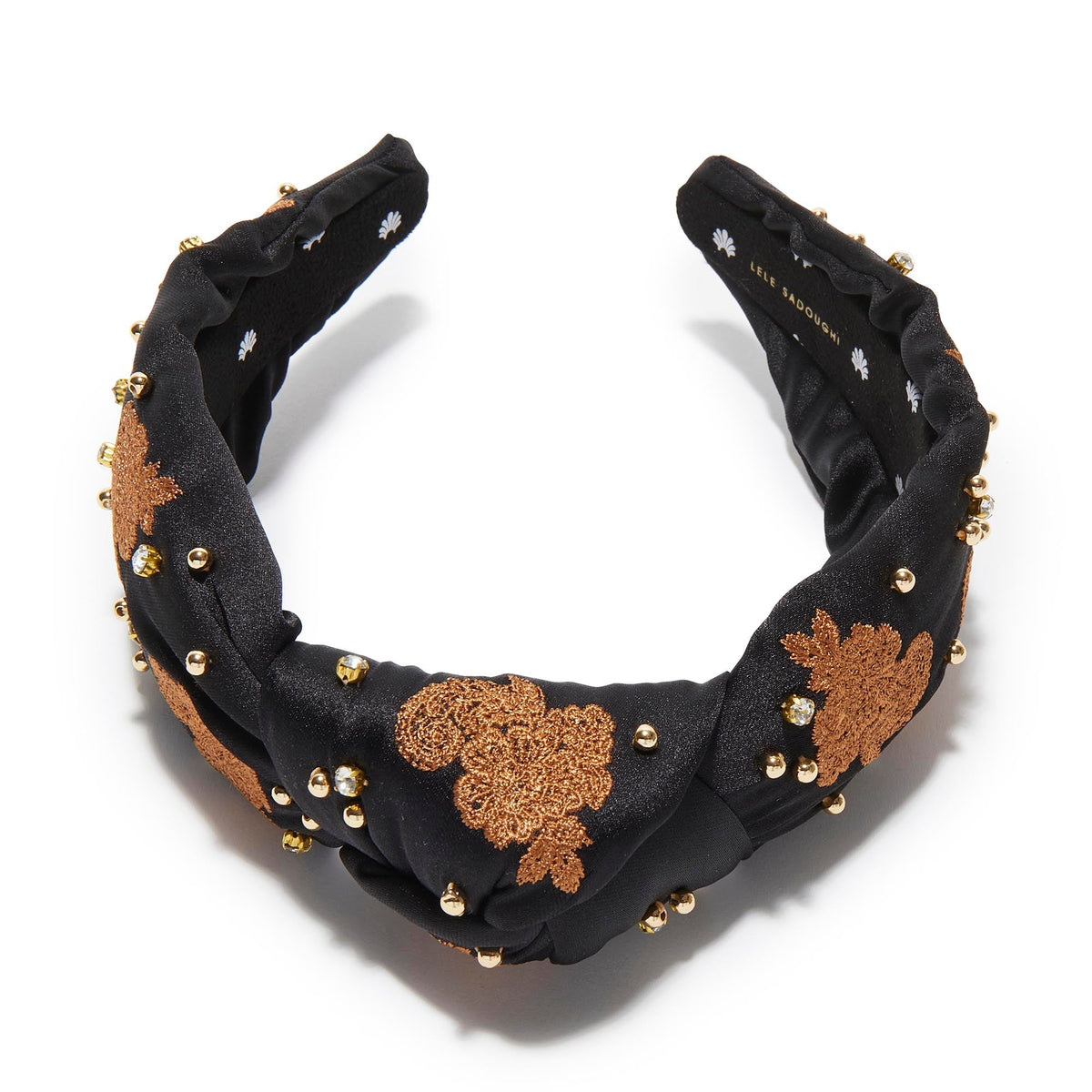 Lele Sadoughi HEADBANDS CARAMEL JET KNOTTED LACE EMBELLISHED HEADBAND
