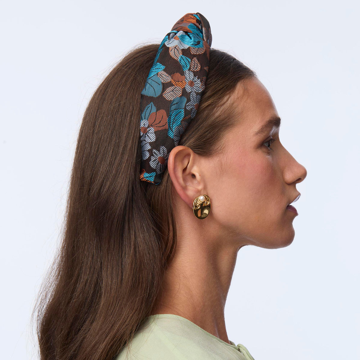 Lele Sadoughi HEADBANDS CARAMEL PATINA KNOTTED FLORAL JACQUARD HEADBAND
