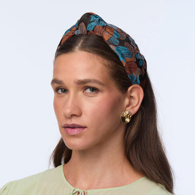 Lele Sadoughi HEADBANDS CARAMEL PATINA KNOTTED FLORAL JACQUARD HEADBAND