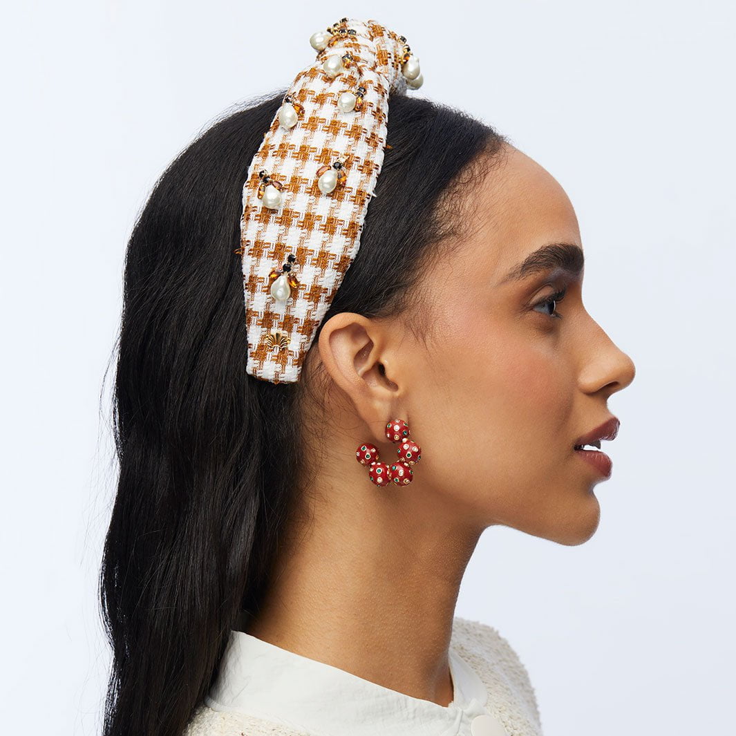 Lele Sadoughi HEADBANDS CEDAR TWEED ACORN PEARL KNOTTED HEADBAND