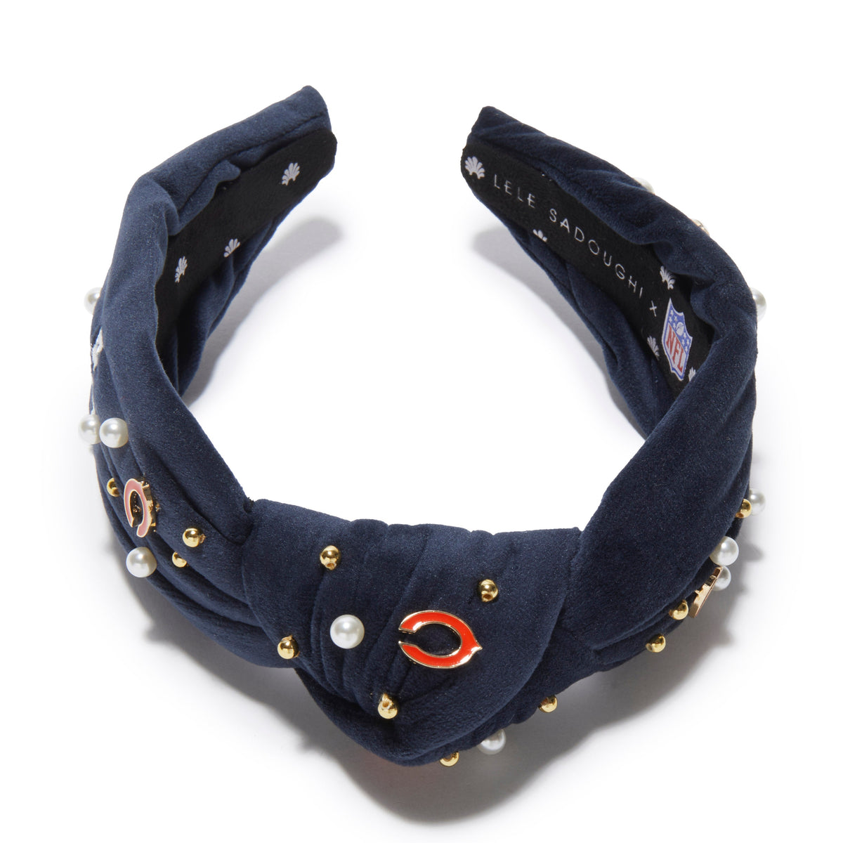 Lele Sadoughi HEADBANDS CHICAGO BEARS LELE X NFL NAVY EMBELLISHED KNOTTED HEADBAND