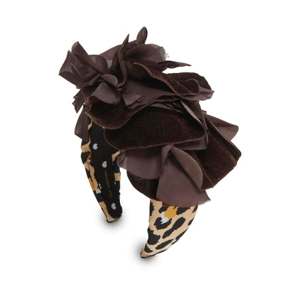 Lele Sadoughi HEADBANDS CHOCOLATE LEOPARD ROSETTE FLORAL BOUQUET HEADBAND