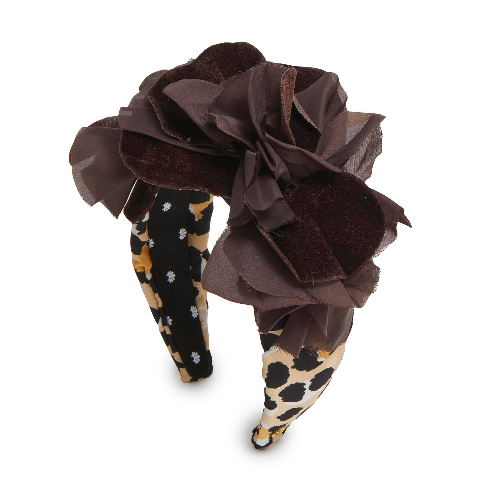 CHOCOLATE LEOPARD ROSETTE FLORAL BOUQUET HEADBAND