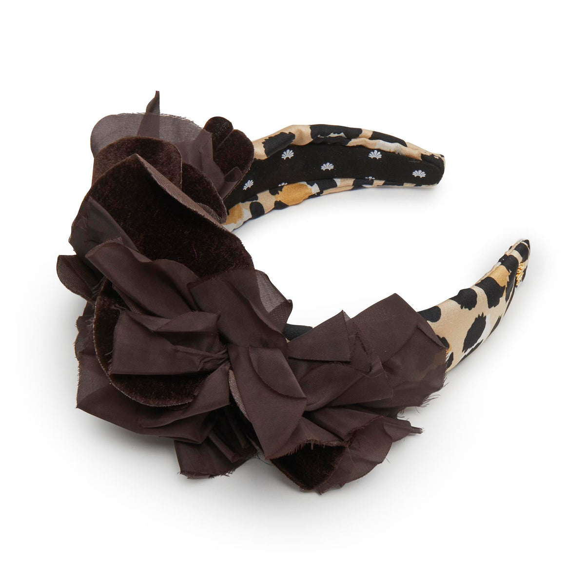 Lele Sadoughi HEADBANDS CHOCOLATE LEOPARD ROSETTE FLORAL BOUQUET HEADBAND