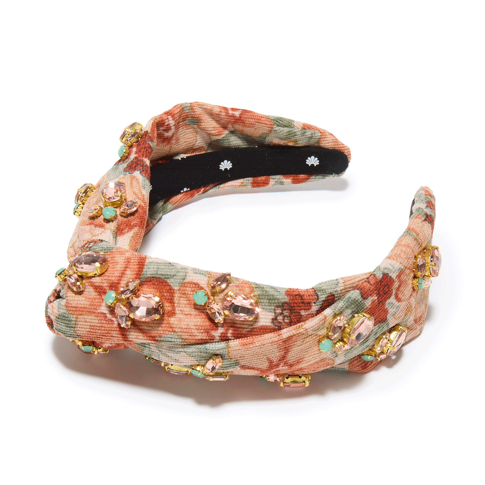 Lele Sadoughi HEADBANDS CORAL MARLENE CORDUROY FLORAL CRYSTAL HEADBAND