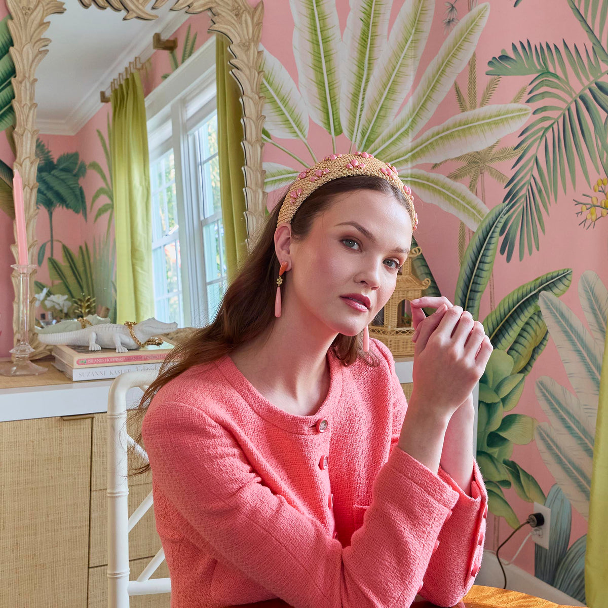 Lele Sadoughi HEADBANDS CORAL RAFFIA BRIGITTE TRILOGY STONE HEADBAND