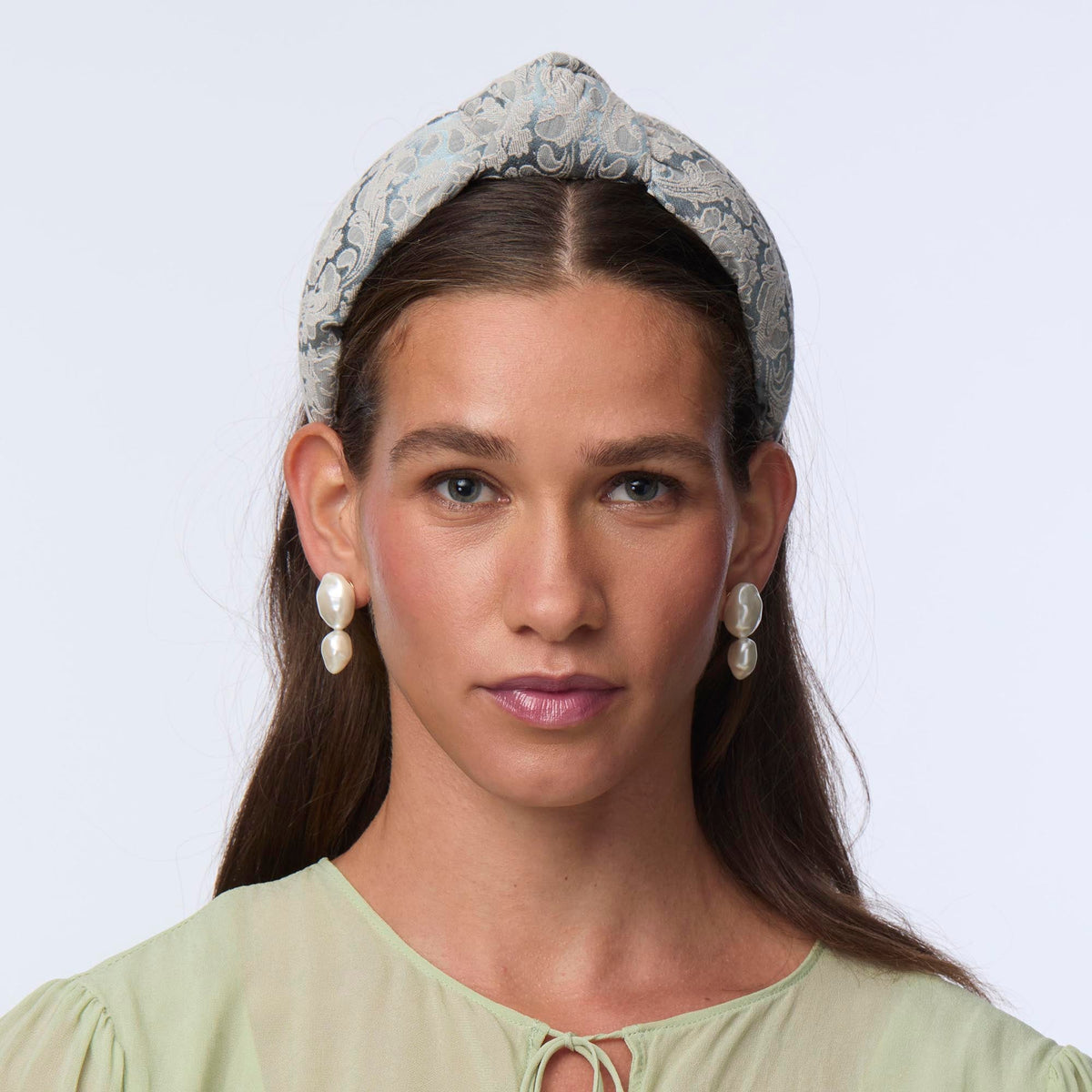 Lele Sadoughi HEADBANDS CORNFLOWER BLUE KNOTTED DAMASK BROCADE HEADBAND