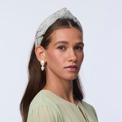 Lele Sadoughi HEADBANDS CORNFLOWER BLUE KNOTTED DAMASK BROCADE HEADBAND