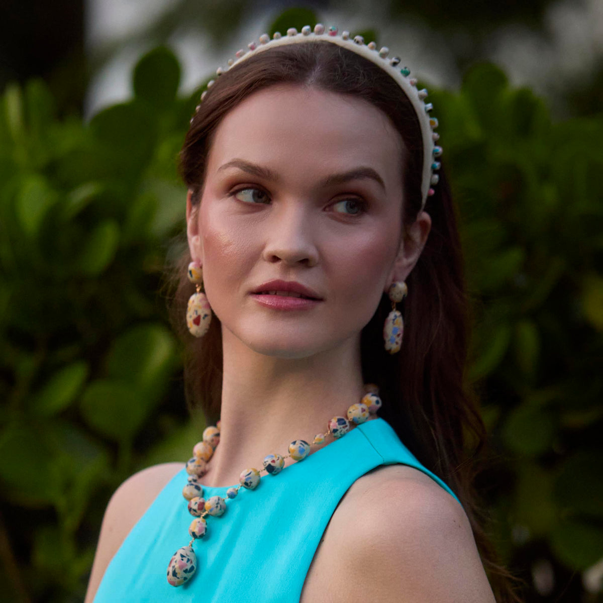 Lele Sadoughi HEADBANDS CREAM TERRAZZO GIGI EMBELLISHED  HEADBAND