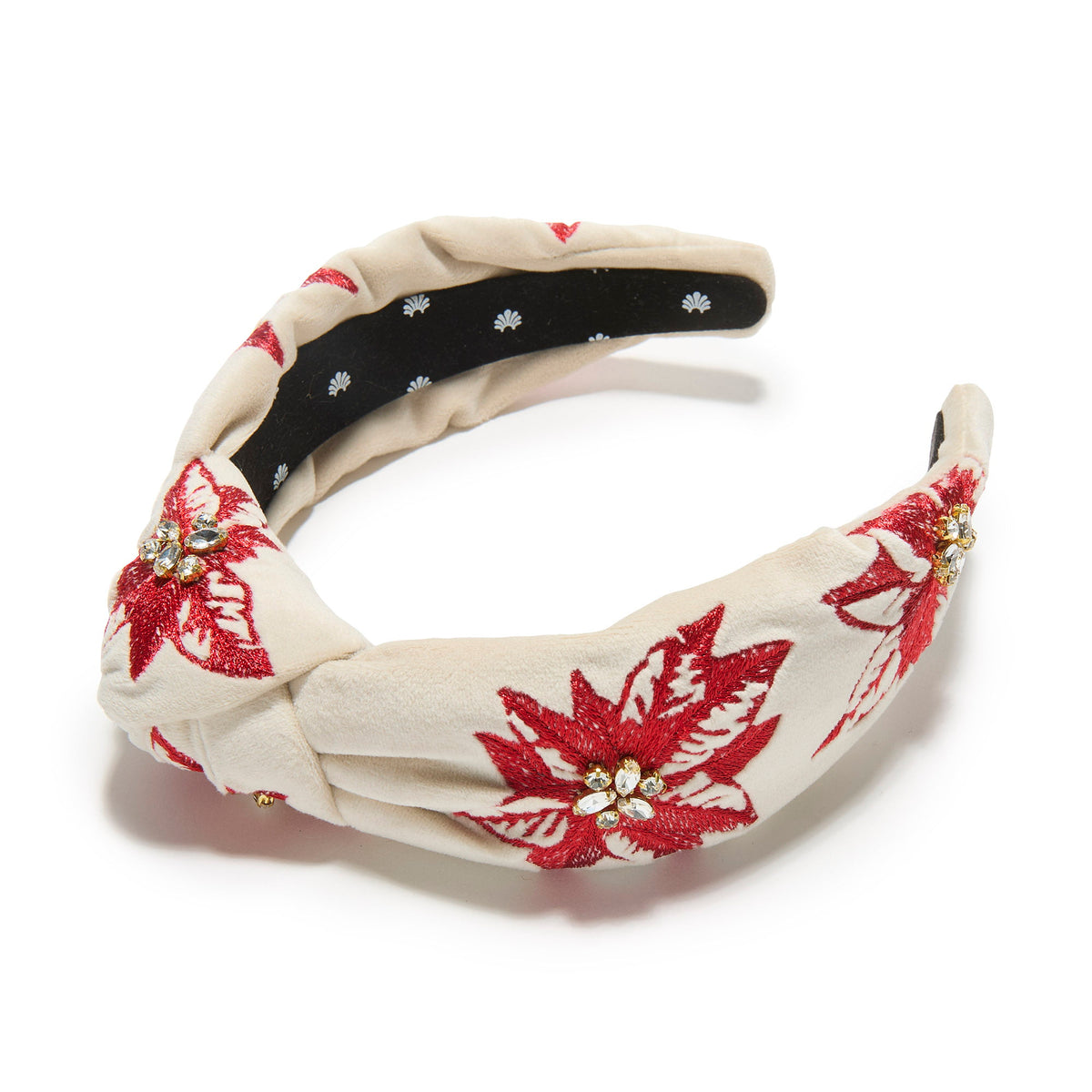 Lele Sadoughi HEADBANDS CRIMSON RED KNOTTED POINSETTIA EMBROIDERED HEADBAND