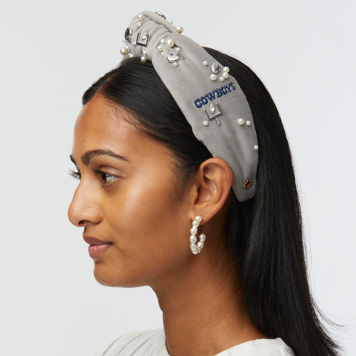 Lele Sadoughi HEADBANDS DALLAS COWBOYS LELE SADOUGHI X NFL GREY EMBELLISHED KNOTTED HEADBAND