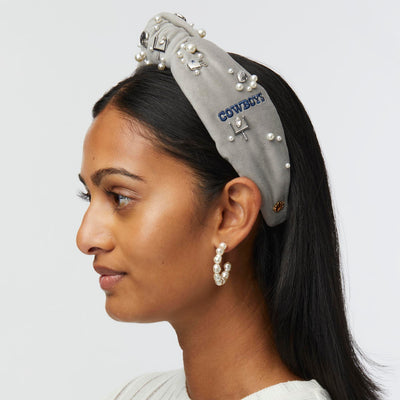 Lele Sadoughi HEADBANDS DALLAS COWBOYS LELE X NFL GREY EMBELLISHED KNOTTED HEADBAND