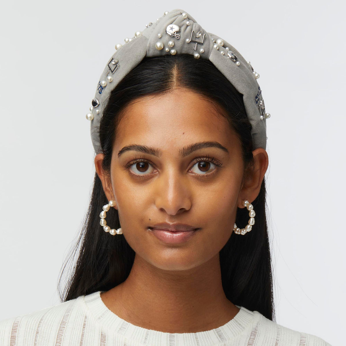 Lele Sadoughi HEADBANDS DALLAS COWBOYS LELE SADOUGHI X NFL GREY EMBELLISHED KNOTTED HEADBAND