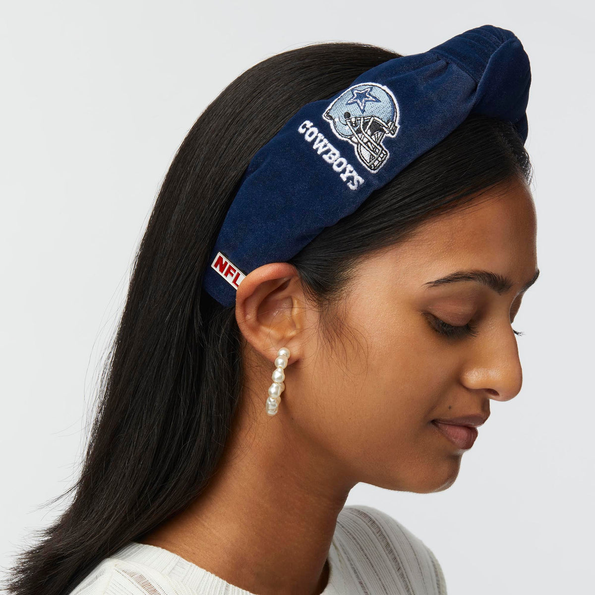 Lele Sadoughi HEADBANDS DALLAS COWBOYS LELE SADOUGHI X NFL NAVY BLUE EMBROIDERED KNOTTED HEADBAND