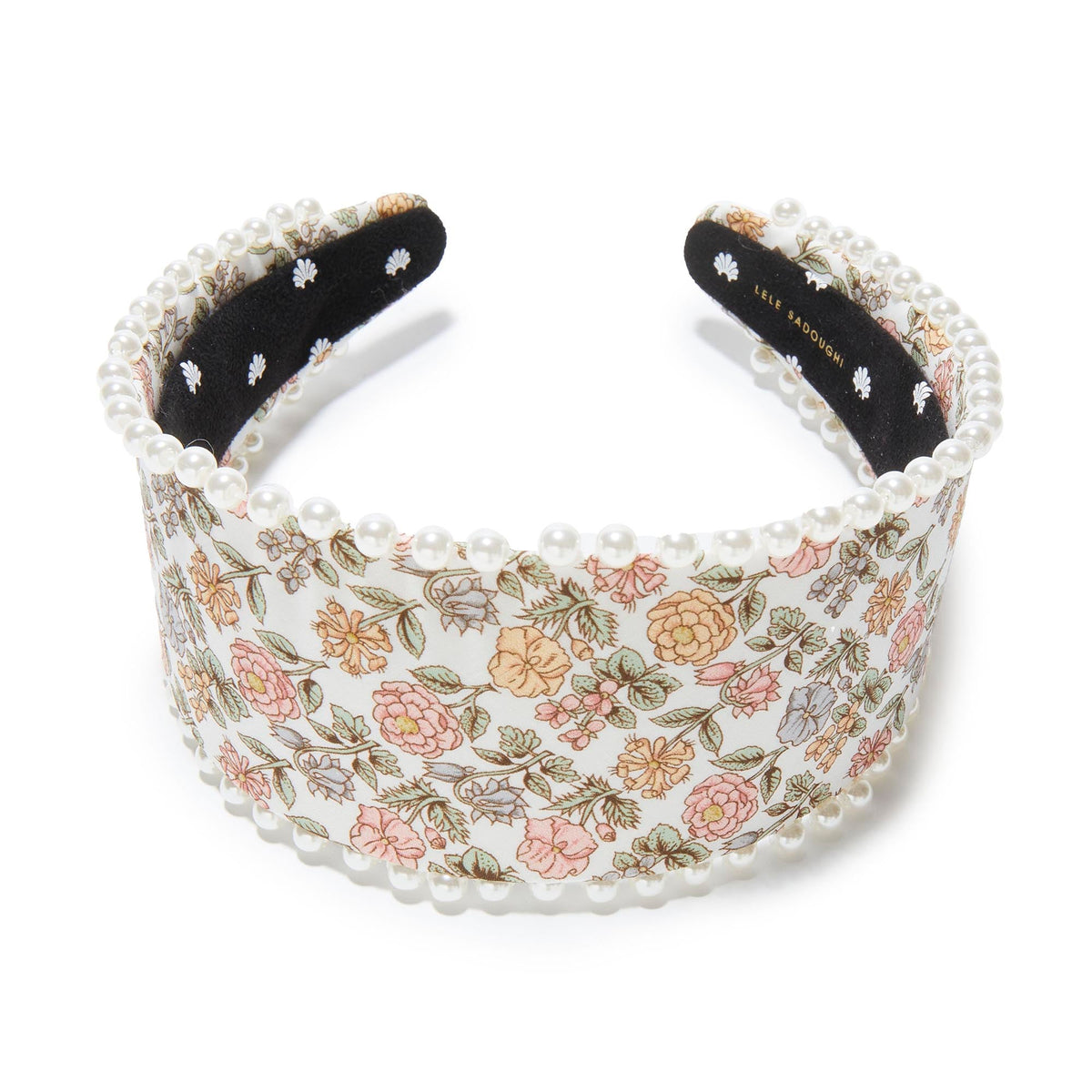 LELE SADOUGHI HEADBANDS DAVALIA FLOWERS BRIGITTE LIBERTY PEARL TRIM HEADBAND