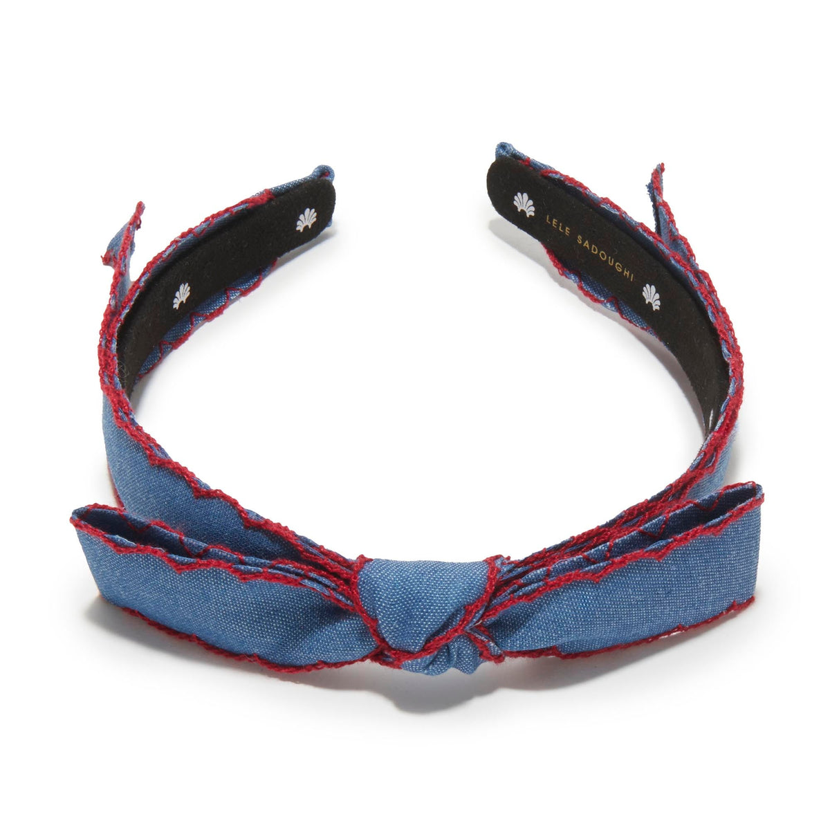 LELE SADOUGHI HEADBANDS DENIM BARDOT RED SCALLOPED EDGE HEADBAND