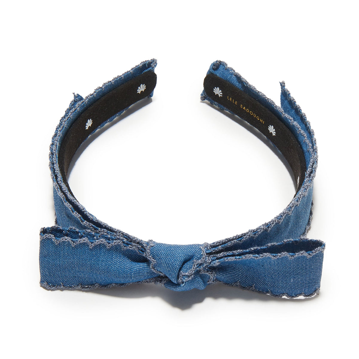 Lele Sadoughi HEADBANDS DENIM BARDOT SCALLOPED EDGE HEADBAND