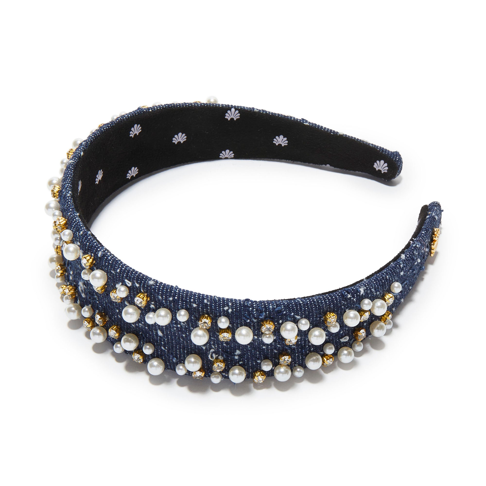 Lele Sadoughi HEADBANDS DENIM DOBBY CHER PEARL SPRINKLE HEADBAND