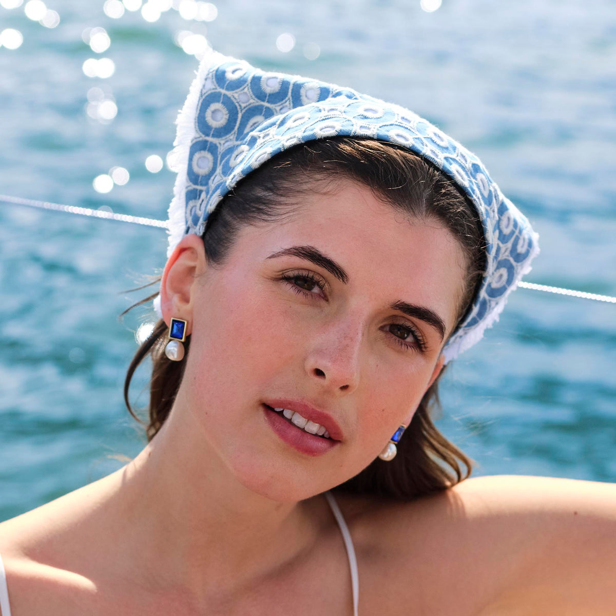 LELE SADOUGHI HEADBANDS DENIM EYELET JACKIE HANDKERCHIEF HEADBAND