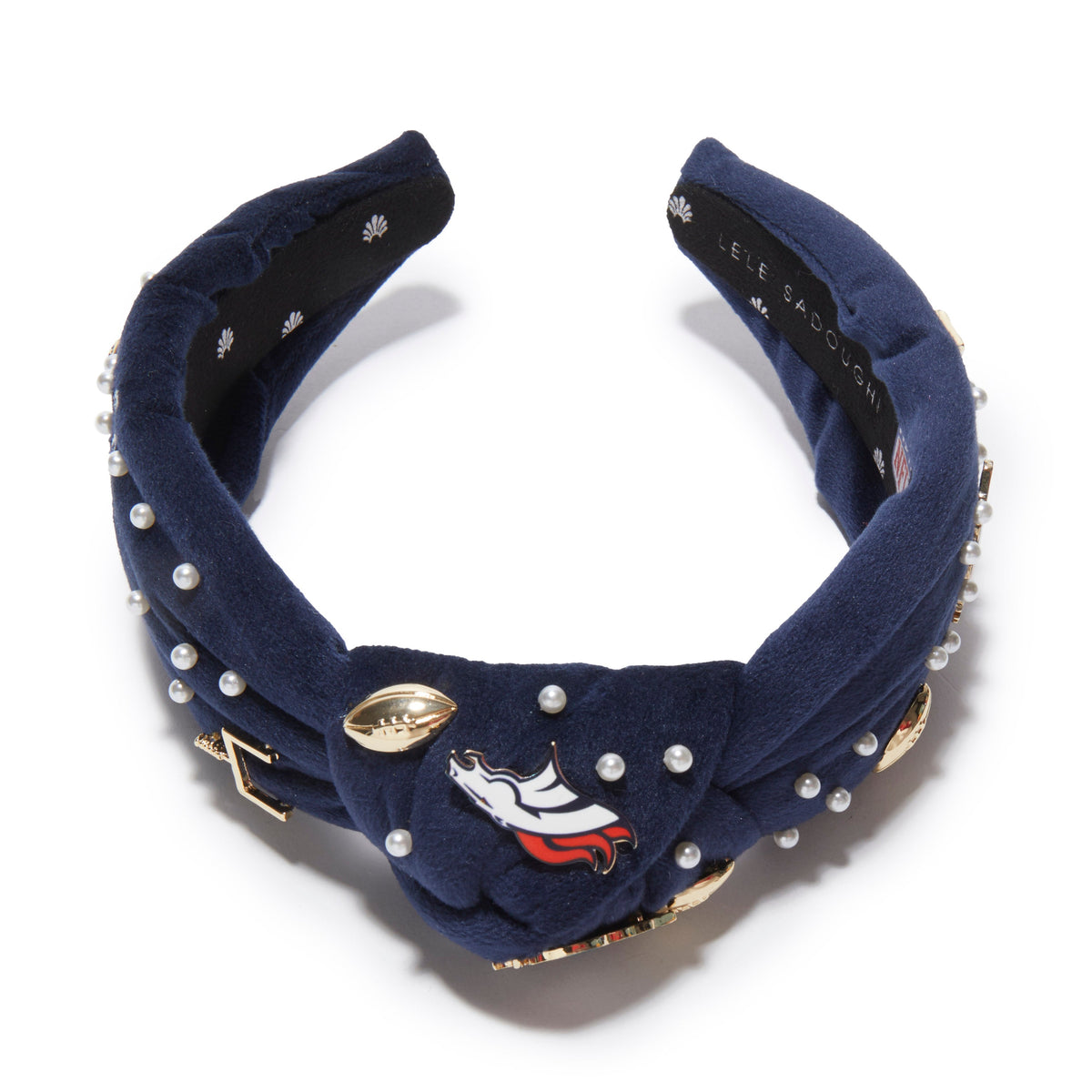 Lele Sadoughi HEADBANDS DENVER BRONCOS LELE X NFL NAVY EMBELLISHED KNOTTED HEADBAND