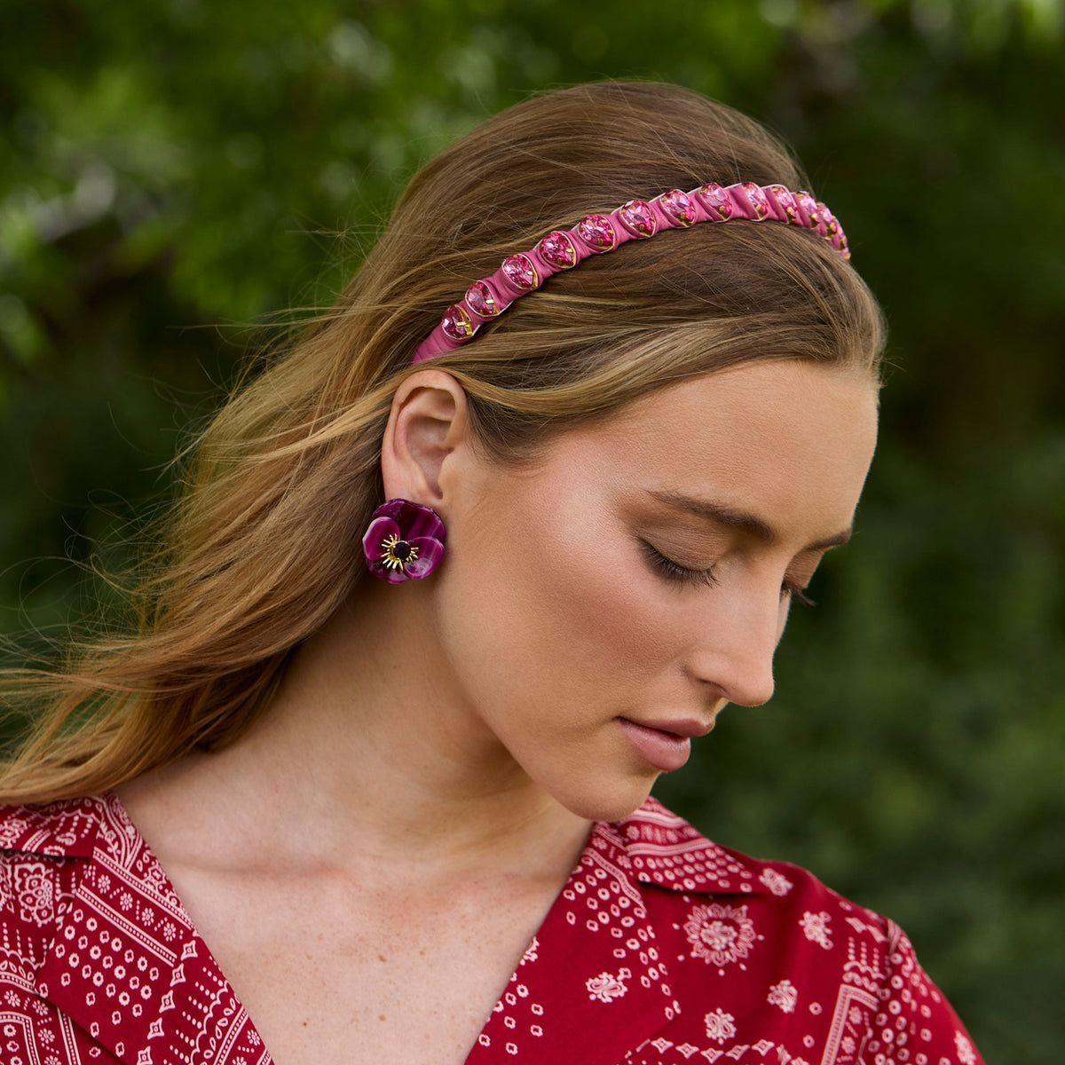 Lele Sadoughi HEADBANDS DUSTY ROSE CRYSTAL FAUX LEATHER STRAND HEADBAND