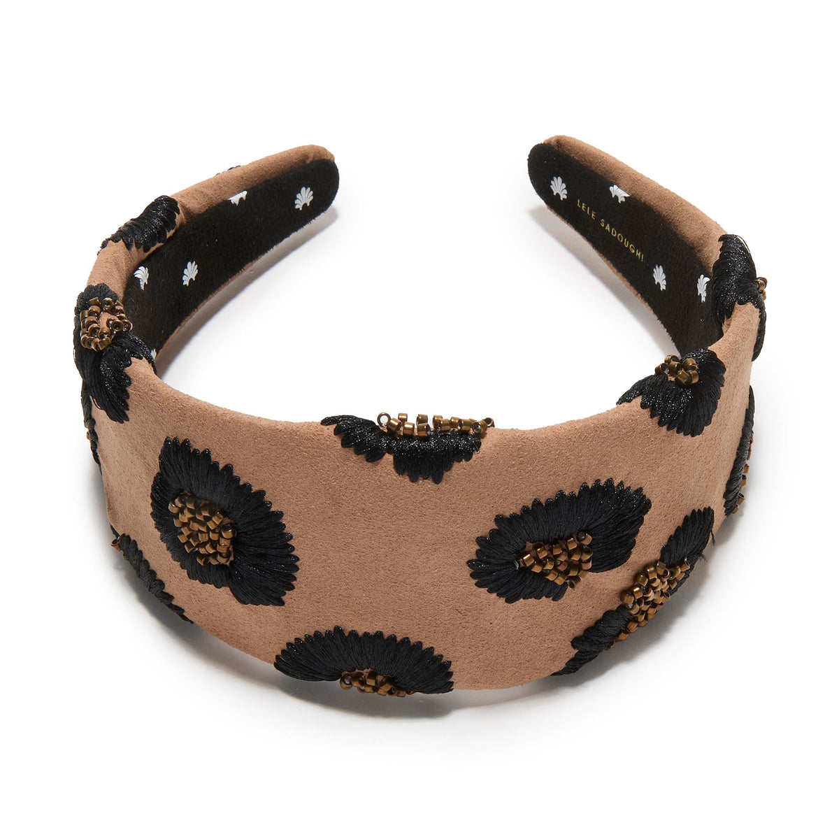 Lele Sadoughi HEADBANDS ESPRESSO BRIGITTE LEOPARD EMBROIDERED HEADBAND