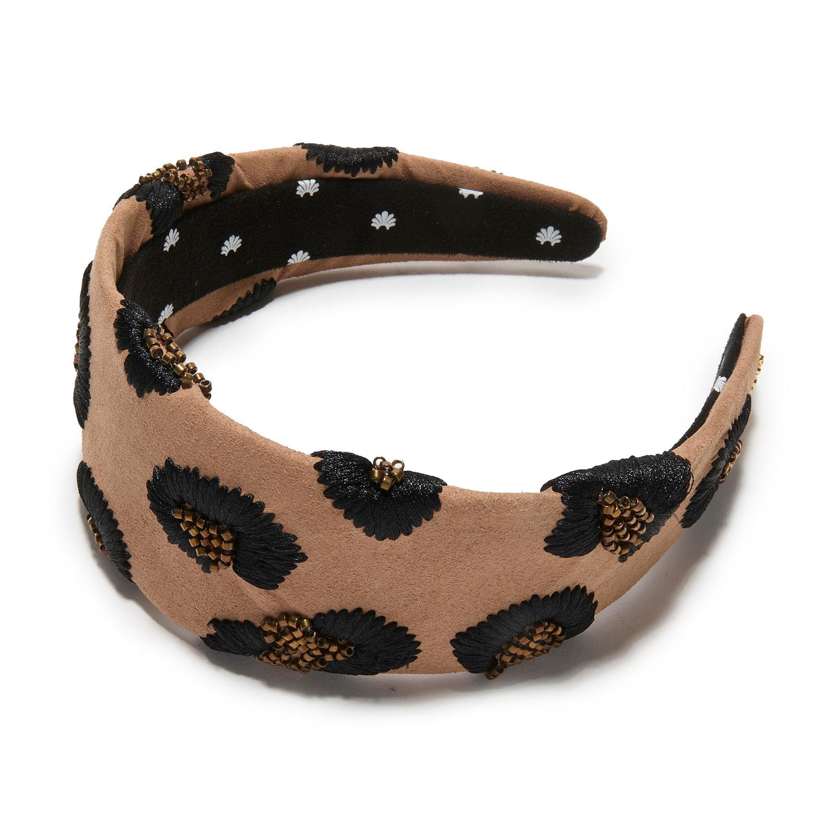 Lele Sadoughi HEADBANDS ESPRESSO BRIGITTE LEOPARD EMBROIDERED HEADBAND