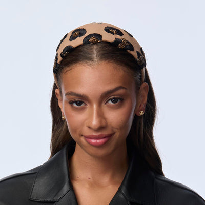 Lele Sadoughi HEADBANDS ESPRESSO BRIGITTE LEOPARD EMBROIDERED HEADBAND