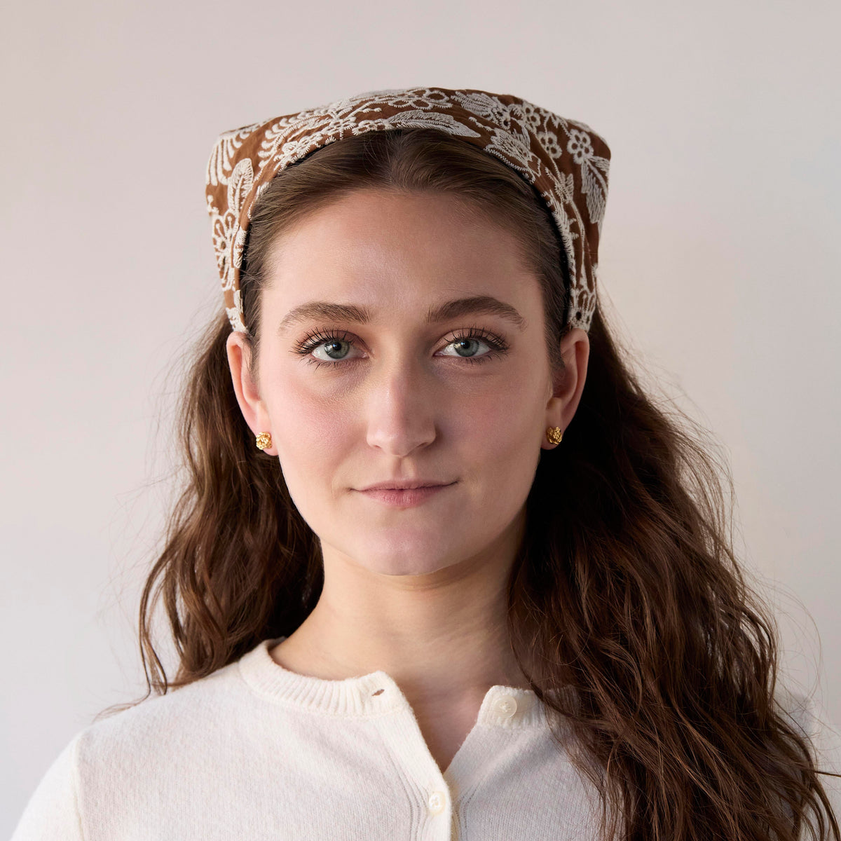 Lele Sadoughi HEADBANDS ESPRESSO GARDEN JACKIE EMBROIDERED EYELET HANDKERCHIEF HEADBAND