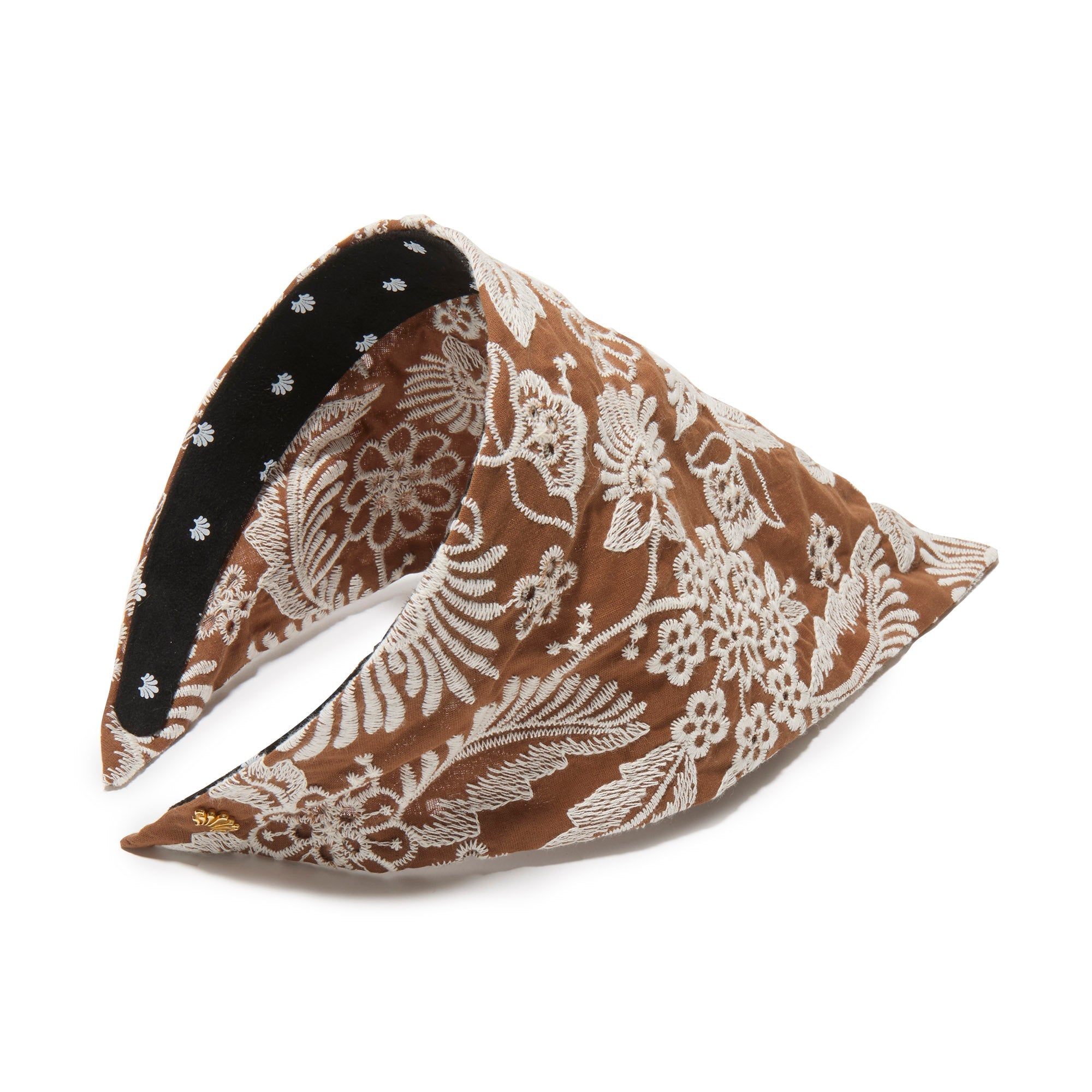 Lele Sadoughi HEADBANDS ESPRESSO GARDEN JACKIE EMBROIDERED EYELET HANDKERCHIEF HEADBAND