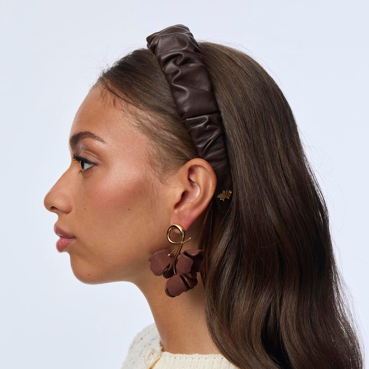 Lele Sadoughi HEADBANDS ESPRESSO KELLY LEATHER HEADBAND