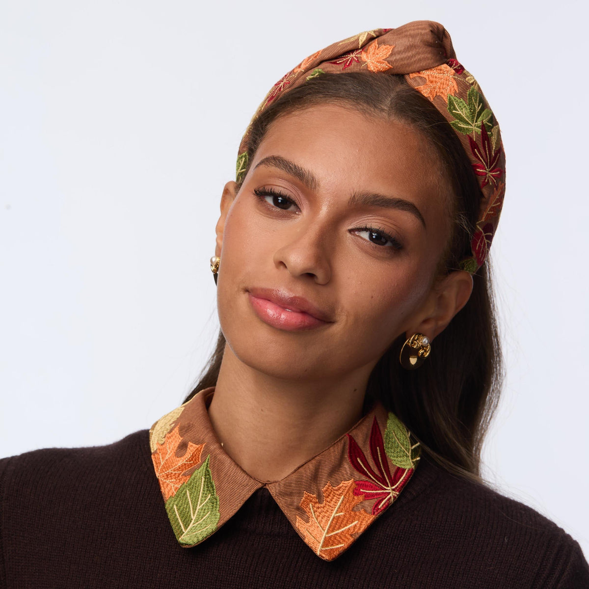 Lele Sadoughi HEADBANDS FALL FOLIAGE MARLENE FALLING LEAVES EMBROIDERED HEADBAND