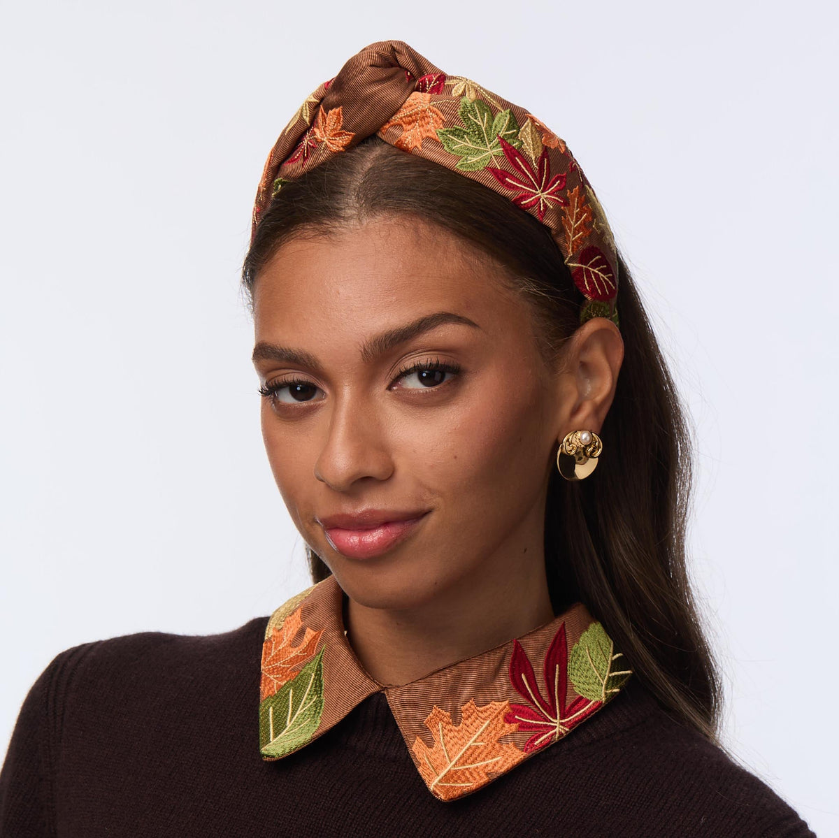 Lele Sadoughi HEADBANDS FALL FOLIAGE MARLENE FALLING LEAVES EMBROIDERED HEADBAND