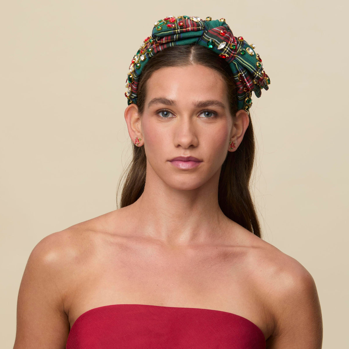 Lele Sadoughi HEADBANDS FESTIVE PLAID HOLLY GLITTERING CRYSTAL HEADBAND