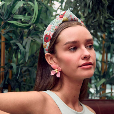 Lele Sadoughi HEADBANDS ONE SIZE FLORAL MINT KNOTTED FLORAL BROCADE HEADBAND