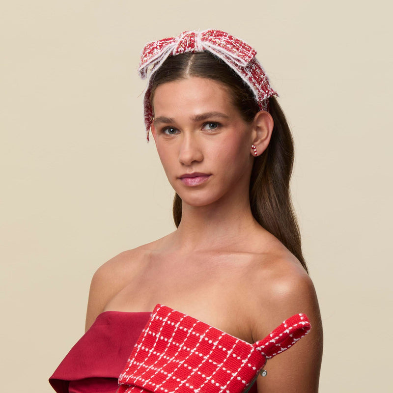 FROSTED RED SHIRLEY SLIM TWEED HEADBAND