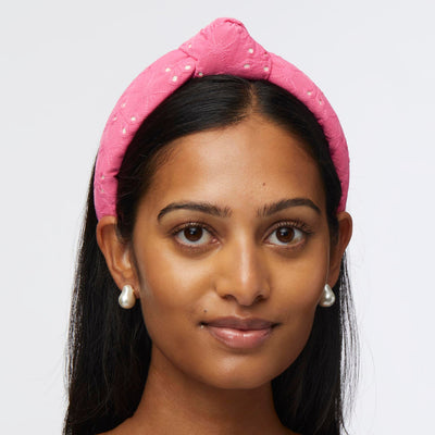 LELE SADOUGHI HEADBANDS FUSCHIA SLIM KNOTTED EYELET HEADBAND