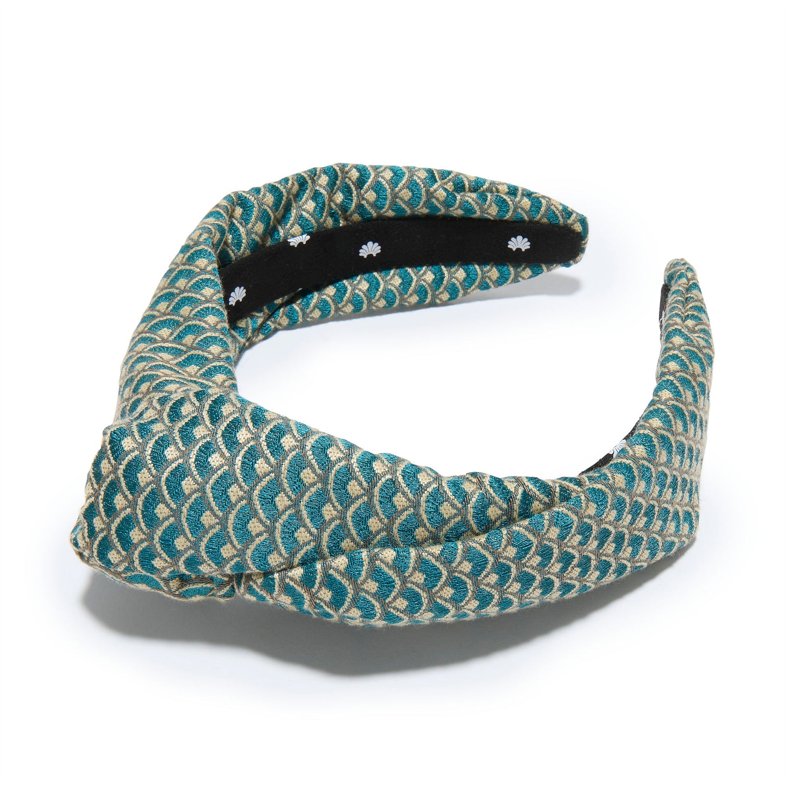 Lele Sadoughi HEADBANDS GOLDEN TURQUOISE MARLENE SCALE BROCADE HEADBAND
