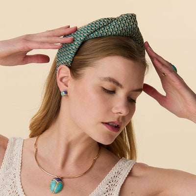 Lele Sadoughi HEADBANDS GOLDEN TURQUOISE MARLENE SCALE BROCADE HEADBAND