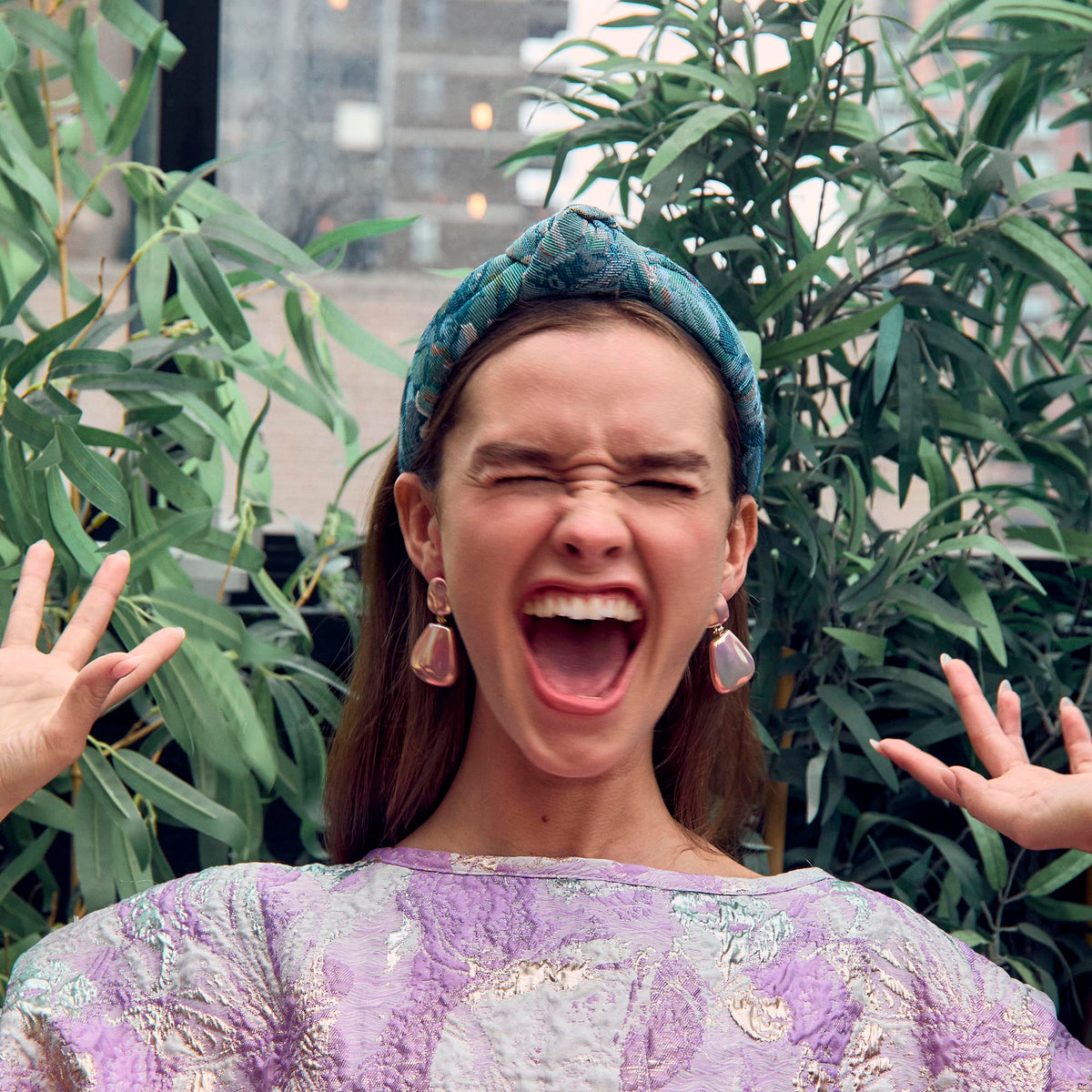 Lele Sadoughi HEADBANDS IMPERIAL BLUE KNOTTED FLORAL JACQUARD HEADBAND