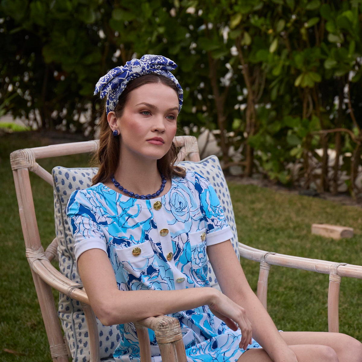 Lele Sadoughi HEADBANDS INDIGO HOLLY FLORAL EYELET HEADBAND