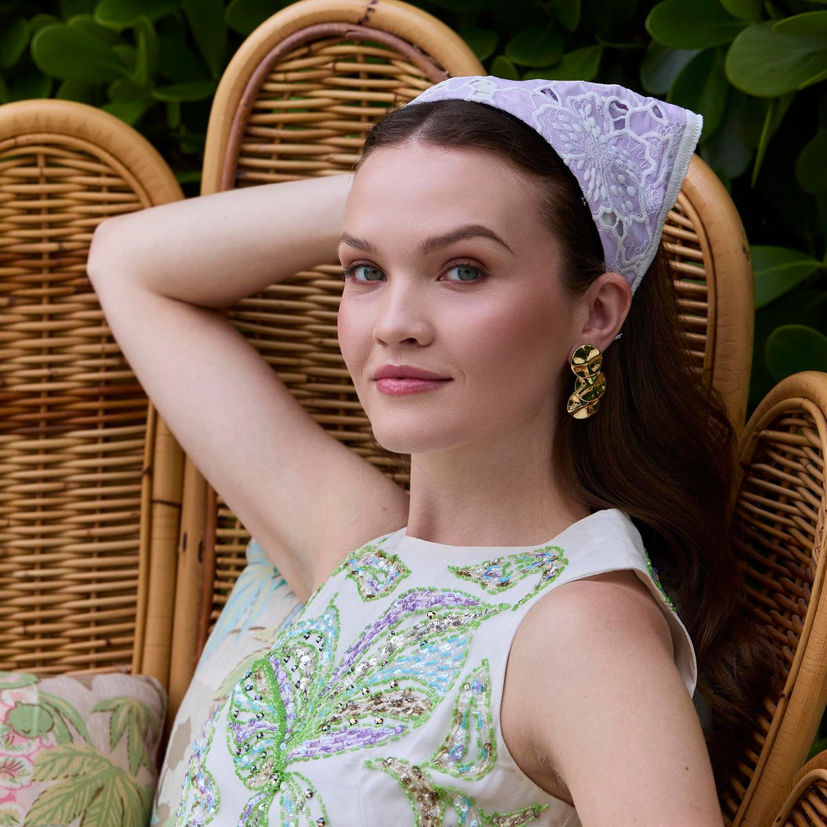 Lele Sadoughi HEADBANDS IRIS JACKIE FLORAL EYELET HANKERCHIEF HEADBAND