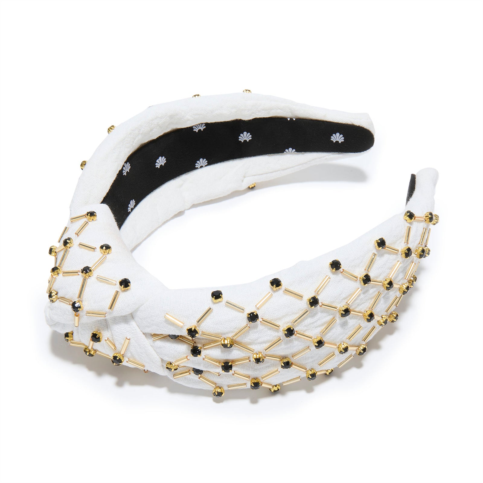 Lele Sadoughi HEADBANDS IVORY GOLD KNOTTED LATTICE HEADBAND