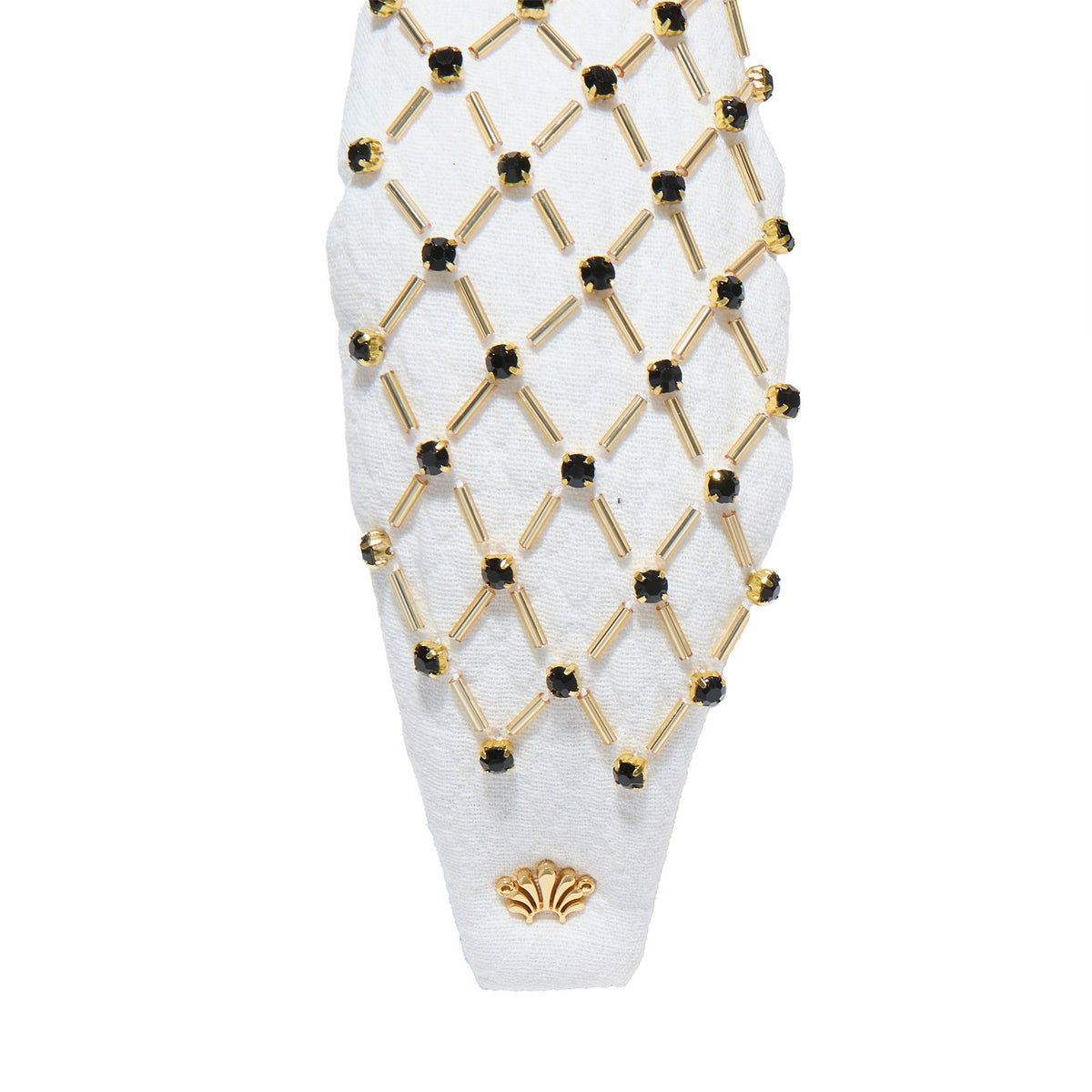 Lele Sadoughi HEADBANDS IVORY GOLD KNOTTED LATTICE HEADBAND
