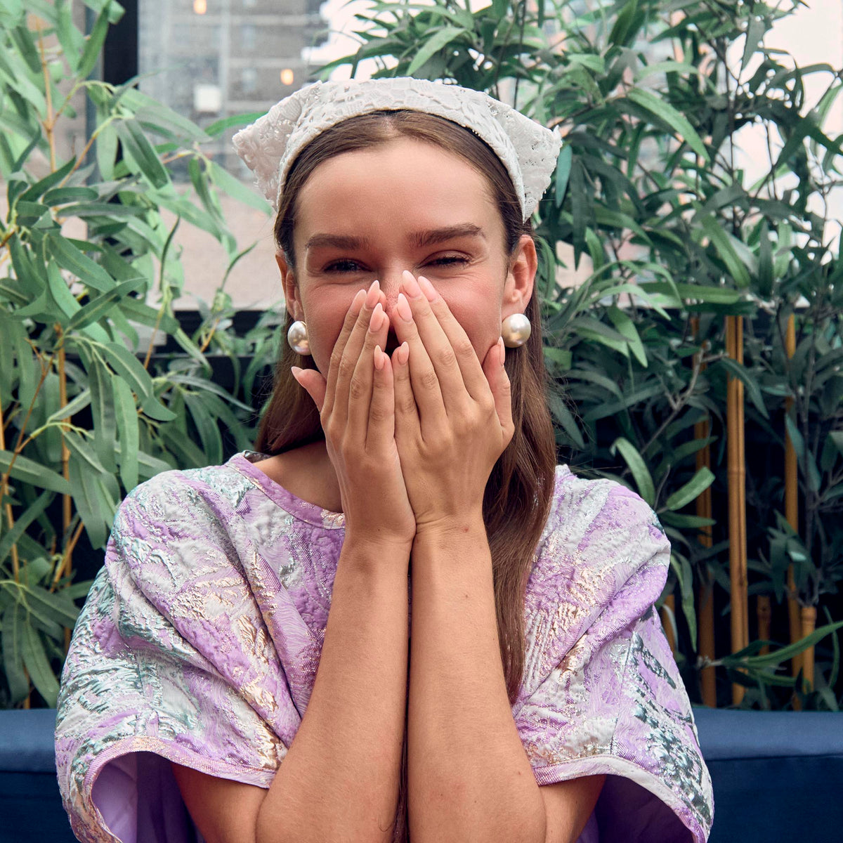 Lele Sadoughi HEADBANDS IVORY JACKIE FLORAL LACE HANKERCHIEF HEADBAND