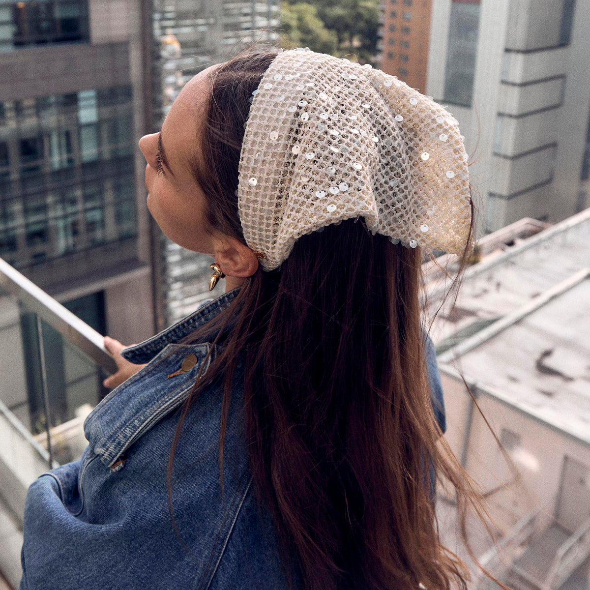 Lele Sadoughi HEADBANDS IVORY JACKIE SEQUIN CROCHET HANDKERCHIEF HEADBAND